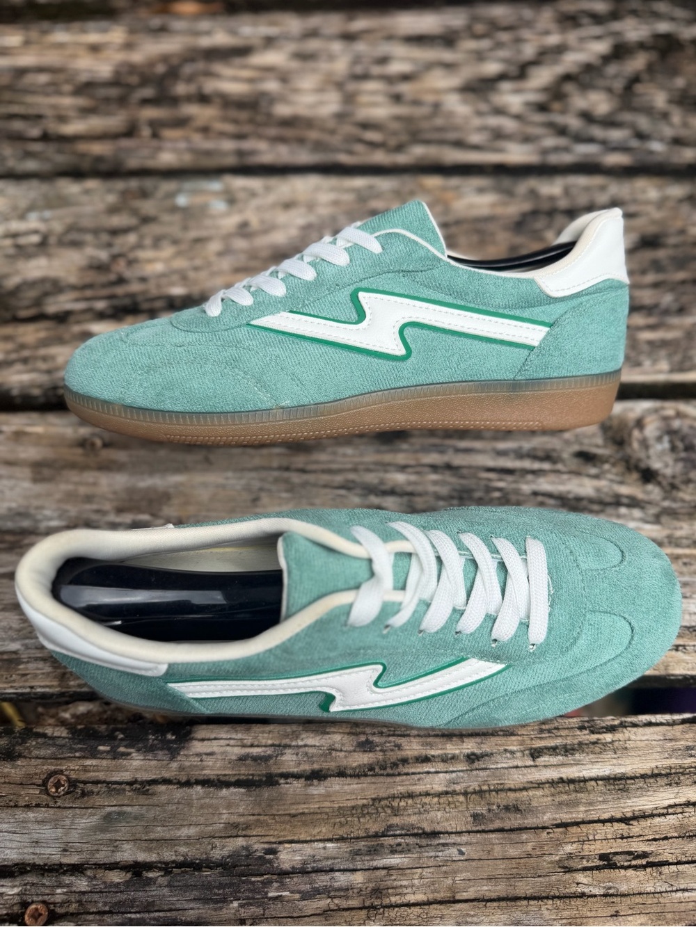 Project Cloud Irita Women’s Sz 6.5 Mint Green Vegan Leather & Suede Sneakers X2